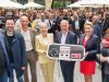 House of Games: Ubisoft Berlin unterschreibt Mietvertrag Standort-Bekanntgabe des House of Games Berlin - von links: Benedikt Grindel (Ubisoft), Felix Falk (Game-Verband), Roland Sillmann (Wista), Jeannine Koch (MediaNet Berlin-Brandenburg), Berlins Regierender Bürgermeister Kai Wegner (CDU), Wirtschafts-Senatorin Franziska Giffey (SPD), Nandita Wegehaupt (Stiftung Digitale Spielekultur), Florian Masuth (MediaNet) - Foto: MediaNet Berlin-Brandenburg