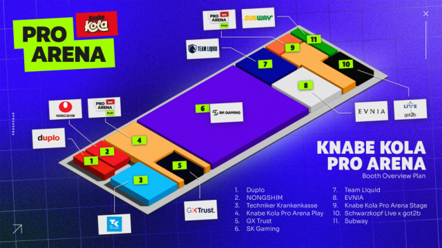 Der Standplan der Knabe Kola Pro Arena in Halle 8 der Gamescom 2025 (Abbildung: Freaks 4U Gaming)