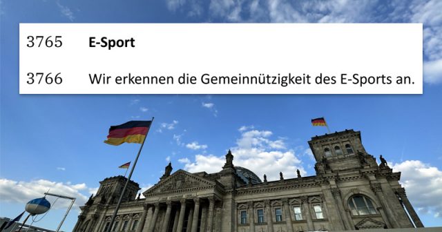 E-Sport-Gemeinnuetzigkeit-Koalitionsvertrag-2025-080925 "Wir erkennen die Gemeinnützigkeit des E-Sports an" - der Koalitionsvertrag von CDU, CSU und SPD lässt an Klarheit wenig zu wünschen übrig. Jahrelanger Streit um die konkrete Ausgestaltung verhinderte die Umsetzung (Foto: GamesWirtschaft)