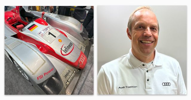 Kai Mensing verarbeitet bei Audi das Lizenzgeschäft - und die Integration der Marke in Videospielen. Links: der Audi R8 am Giants-Stand auf der Gamescom 2025 (Fotos: GamesWirtschaft / Petra Fröhlich)