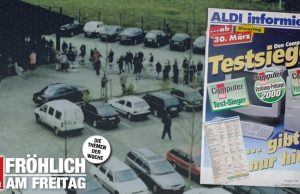 FOMO (Fröhlich am Freitag) Run auf den Aldi-PC: Ende der 90er bildeten sich lange Schlangen vor den Filialen (Fotos: Aldi Süd)