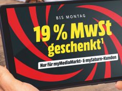 MediaMarkt und Saturn: ‚Mehrwertsteuer geschenkt‘-Aktion beendet (Update) Die aktuelle 'Mehrwertsteuer geschenkt'-Aktion von MediaMarkt und Saturn gilt nur für Mitglieder von MyMediaMarkt und MySaturn (Abbildung: MediaMarkt-Saturn Holding)