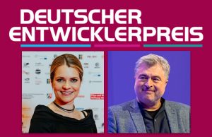 Deutscher Entwicklerpreis wird zur gemeinnützigen Stiftung Kristin Janulik (Geschäftsführerin der Stiftung Gameskultur & Entwicklerpreis gGmbH) und Games.NRW-Vorstand Benedikt Grindel (Fotos: Deutscher Entwicklerpreis)