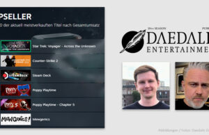 Star Trek: Voyager – Across the Unknown hebt ab Mit Star Trek: Voyager - Across the Unknown legt Daedalic Entertainment eine Bilderbuch-Launch hin (v. l. COO Jonas Hüsges und CEO Carsten Fichtelmann)