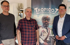 CDU-Games-Sprecher Ebmeyer besucht Gaming Minds Die Gaming Minds-Chefs Kay Struve und Daniel Dumont gaben Joachim Ebmeyer (CDU) einen Einblick in die Entwicklung von Tropico 7.