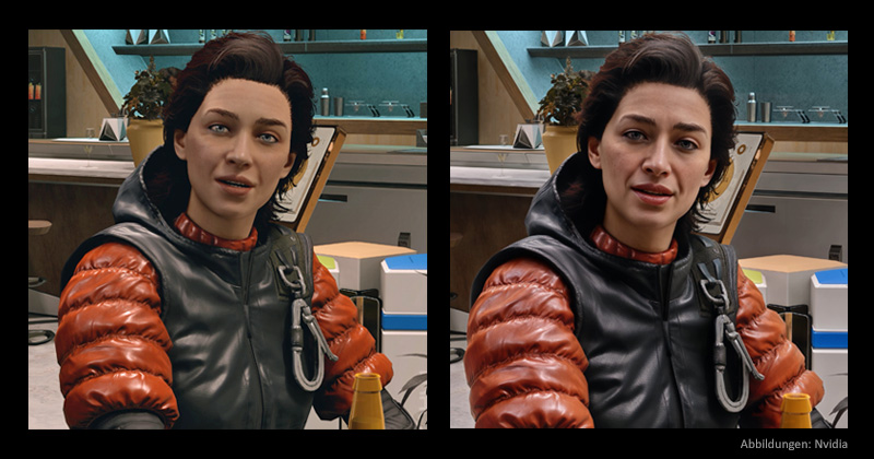 Szene aus dem Bethesda-Rollenspiel Starfield: links das Original - rechts die 'optimierte' DLSS-5-Version.