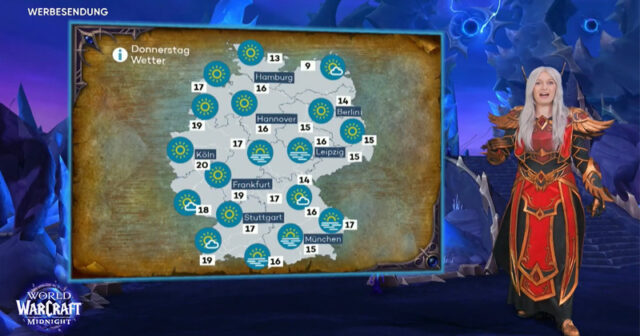 Pro7-Moderatorin Anna Gröbel wirbt im authentischen Blut-Elfin-Cosplay für World of WarCraft Midnight (Abbildung: Pro7)