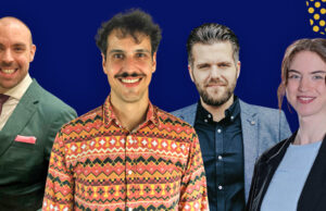 E-Sport-Bund ESBD stellt politische Kommunikation neu auf Maurice Lange (links) und Johanna Schmid (rechts) unterstützen Public-Affairs-Leiter Aleksandar Kovacevic (2. v. l.). Matthias Konen (2. v. r.) gibt seine Aufgaben ab.