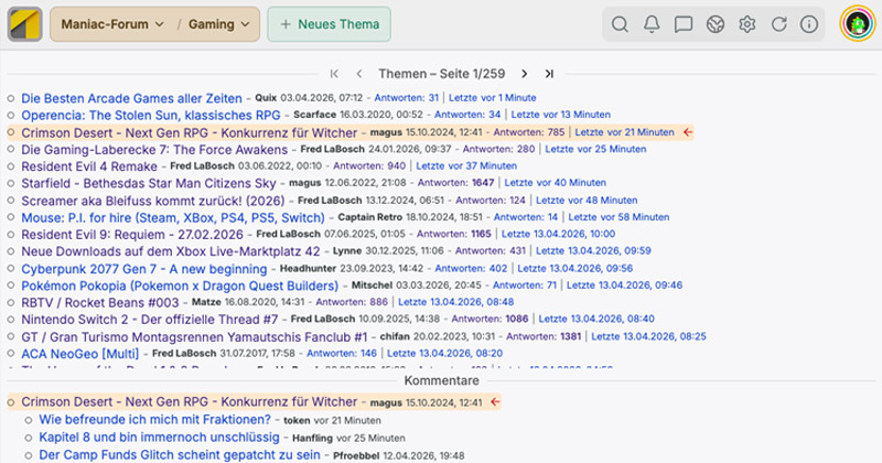 Die klassische Desktop-Ansicht des Maniac Forums lässt sich mittlerweile frei konfigurieren.