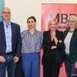 Medianet-Sprecher Alexander Fuchs, Claus Pretzell (Investitionsbank Berlin), Goldmedia-Marktforscherin Juliane Müller, Medianet-Geschäftsführerin Jeannine Koch, Claudia Große-Leege (KreativBund) und New Media -Chef Helge Jürgens vom Medienboard Berlin-Brandenburg bei der Vorstellung des Medienbarometers 2026 in Berlin.