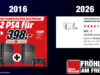 Kaufen Sie Konsolen, solange es noch geht (Fröhlich am Freitag) Vor zehn Jahren gab's die PlayStation 4 mit Laufwerk für 199 € - jetzt liegt die PlayStation 5 bei 649 €.