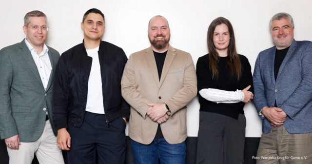 Game-Vorstand-2026-090626 Der frisch gewählte Vorstand des Branchenverbands Game ab Juni 2026: Clemens Mayer-Wegelin, Sandro Heuberger, Lars Janssen, Maxi Graeff und Benedikt Grindel.