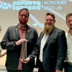 Sandra Kilian (ESBD), Martin Blum (Leipzig Esports), Klemens Witt (Leipzig Esports) und ESBD-Präsident Christopher Flato bei der Übergabe des Local Hero Award am 19. Juni 2026 in Köln.