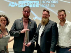 Leipzig Esports mit Local Hero Award prämiert Sandra Kilian (ESBD), Martin Blum (Leipzig Esports), Klemens Witt (Leipzig Esports) und ESBD-Präsident Christopher Flato bei der Übergabe des Local Hero Award am 19. Juni 2026 in Köln.