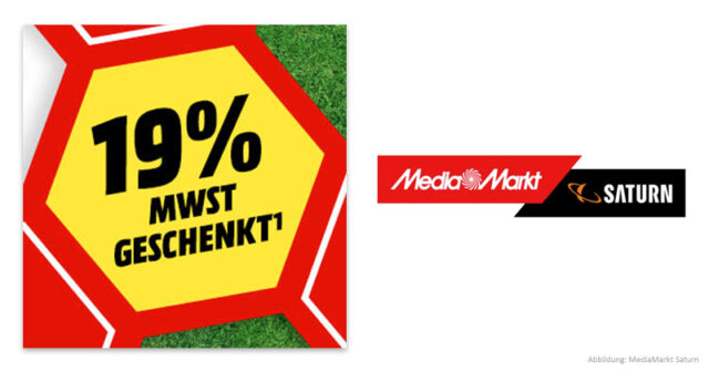 '19 Prozent Mehrwertsteuer geschenkt' heißt es bei MediaMarkt und Saturn bis zum 8. Juni 2026.