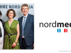 Nordmedia feiert 25jähriges Jubiläum Andrea Lütke (stellvertretende NDR-Intendantin), Nordmedia-Geschäftsführerin Meike Götz und Staatskanzlei-Chef Frank Doods (SPD) bei der Feier zum 25jährigen Nordmedia-Jubiläum