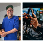 ZEEEM-E-Sports-Geschäftsführer Stefan Körbel bei der Übergabe des Rennsimulators an Smudo von den Fantastischen Vier.
