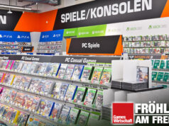 Disc-Dämmerung bei Sony: Eine Generation zieht in den Formatkrieg (Fröhlich am Freitag) Ein Bild aus der Datenträger-Blütezeit: Regalmeterweise reihten sich PC- und Konsolen-Spiele auf Disc aneinander.