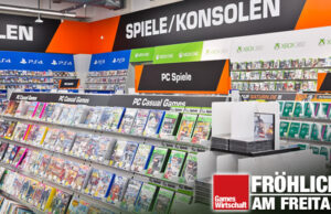 Disc-Dämmerung bei Sony: Eine Generation zieht in den Formatkrieg (Fröhlich am Freitag) Ein Bild aus der Datenträger-Blütezeit: Regalmeterweise reihten sich PC- und Konsolen-Spiele auf Disc aneinander.
