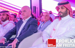 E-Sport-Ausverkauf: Generation Golf (Fröhlich am Freitag) FIFA-Boss Gianni Infantino und Saudi-Arabiens Kronprinz Mohammed bin Salman bei der Ankündigung des Esports World Cup 2024 (Foto: Saudi Press Agency)