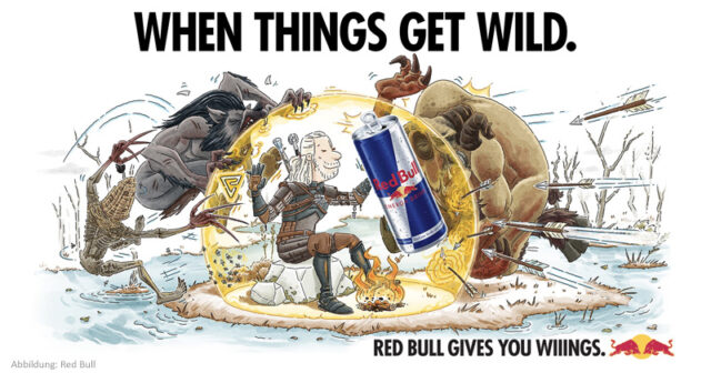 Gamescom-2026-Red-Bull-CDPR-The-Witcher-3-170826 Red Bull bewirbt die Gamescom-Kooperation mit diesem The Witcher-Motiv.
