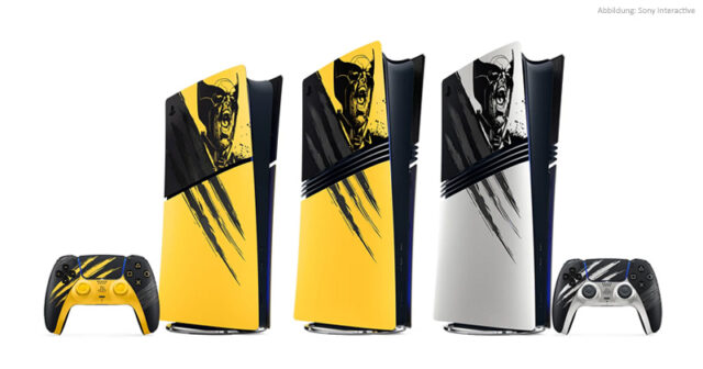 PlayStation-5-Wolverine-Limited-Edition-110826 DualSense-Controller, Konsolen-Cover und PS5-Bundle - alles im Marvel's Wolverine-Look.