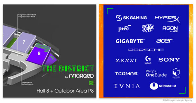 The-District-Gamescom-2026-Marqed-Agency-050826 The District erstreckt sich über die Halle 8 und die angrenzende Outdoor Area P8 der Gamescom 2026.