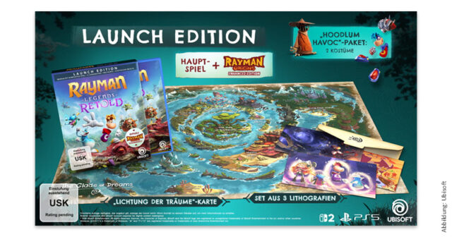 Rayman-Legends-Retold-Launch-Edition-230926 Die Rayman Legends Retold Launch Edition ist serienmäßig mit vielen Extras ausgestattet.