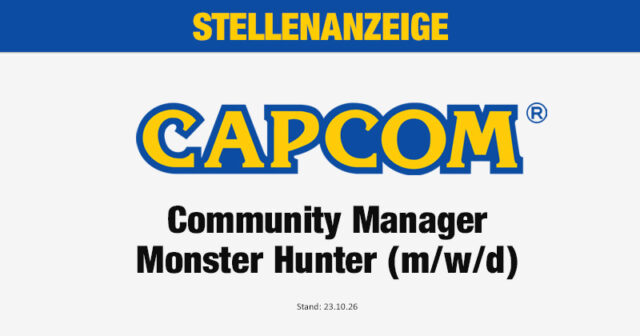 Stellenanzeige-Capcom-Community-Manager-231026 Stellenanzeige / Capcom Entertainment Germany GmbH / Community Manager Monster Hunter (m/w/d)