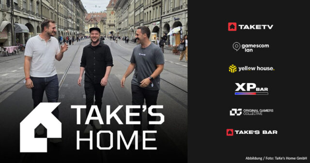 Die TaKe's Home-Macher Christopher Flato (Yellow House), Paul Dahlhoff (OGC) und Dennis Gehlen (TakeTV)