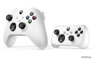 Xbox Nano-Controller vorbestellbar Der Vergleich zeigt den Größen-Unterschied zwischen dem traditionellen Xbox-Controller und dem neuen Nano Controller.